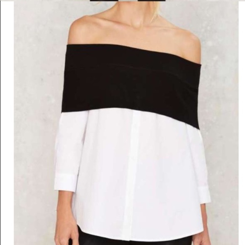 Off Shoulder Button Down Blouse